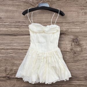 BeArun Ivory Ruffle Babydoll Mini Dress Spaghetti Strap Party Size S NWT